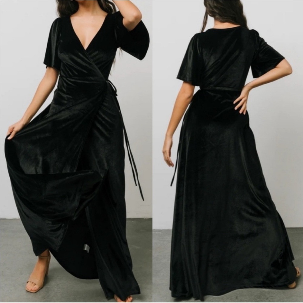 Baltic Born Meghan Black Velvet Wrap Maxi Dress Gown Formal Wedding Party Large